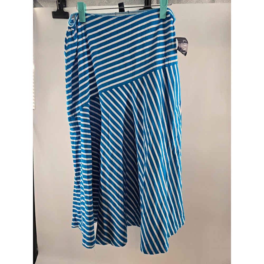 Chaps Womens Turquoise White Striped Cotton Knit Midi Skirt Size L NWT‎